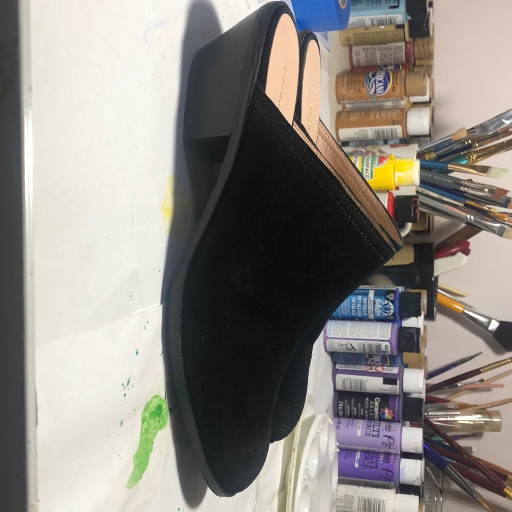 Black suede heeled slip on shoes. 9.5 G.B.BASS&CO